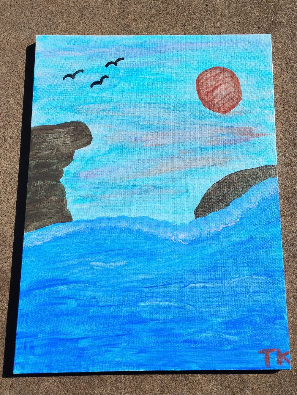 Original 12x16 Seascape Acrylic Painting Ocean Cliffs Sunset Signed Art